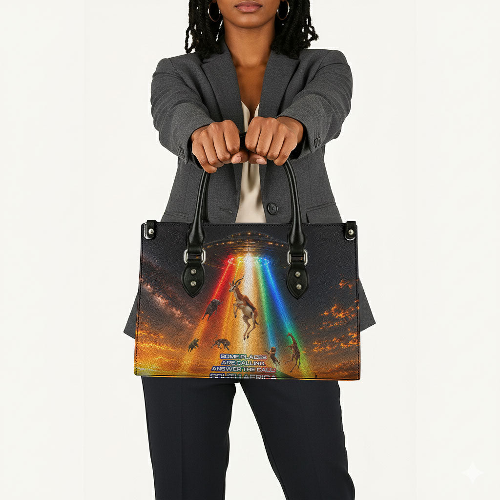 South Africa Safari UFO Leather Bag African Wildlife Sci-Fi Galaxy Space And Mandela