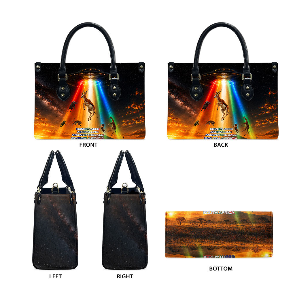 South Africa Safari UFO Leather Bag African Wildlife Sci-Fi Galaxy Space And Mandela