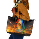 South Africa Safari UFO Leather Tote Bag African Wildlife Sci-Fi Galaxy Space And Mandela