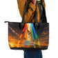 South Africa Safari UFO Leather Tote Bag African Wildlife Sci-Fi Galaxy Space And Mandela