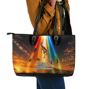 South Africa Safari UFO Leather Tote Bag African Wildlife Sci-Fi Galaxy Space And Mandela