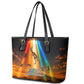 South Africa Safari UFO Leather Tote Bag African Wildlife Sci-Fi Galaxy Space And Mandela