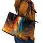 South Africa Safari UFO Leather Tote Bag African Wildlife Sci-Fi Galaxy Space And Mandela
