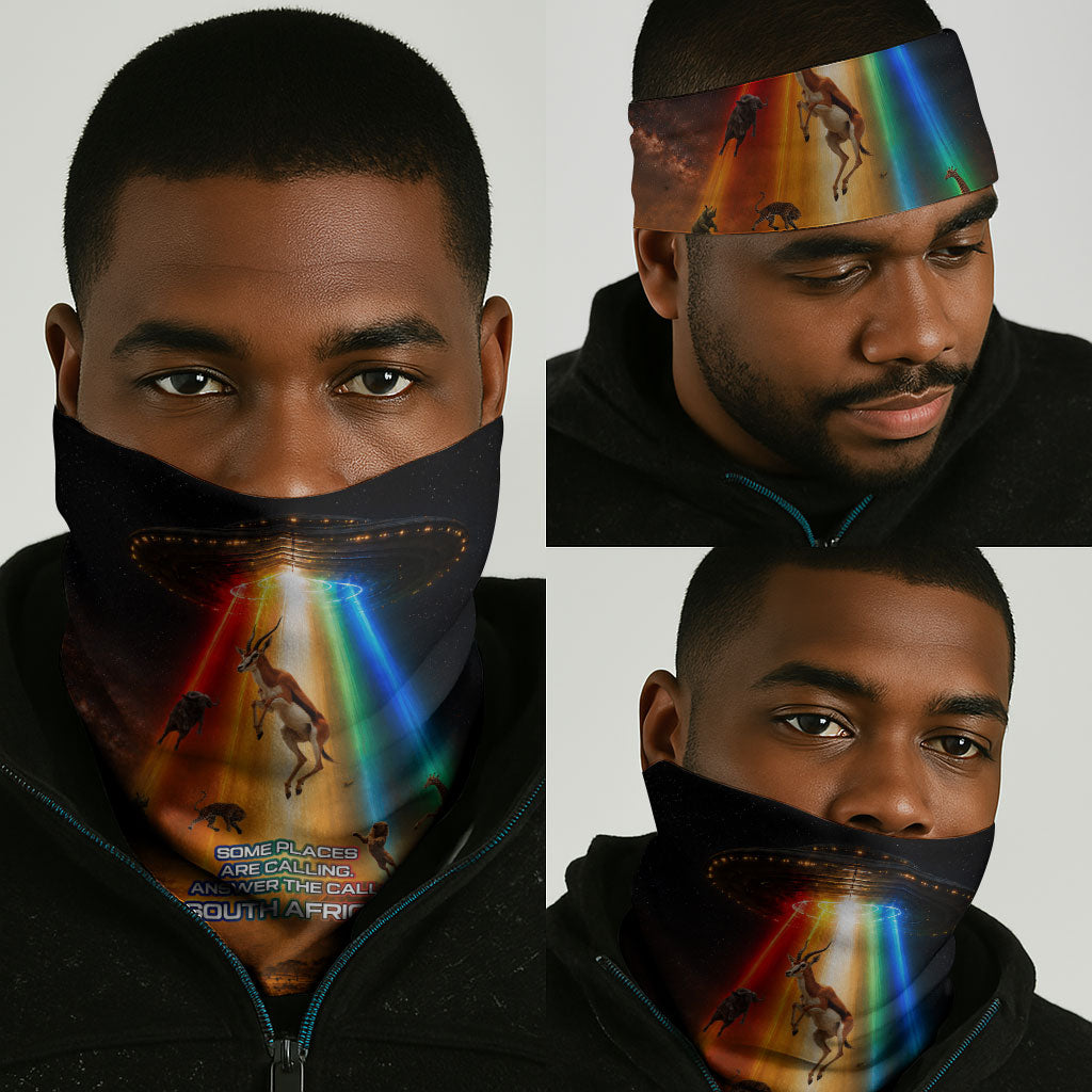 South Africa Safari UFO Neck Gaiter African Wildlife Sci-Fi Galaxy Space And Mandela