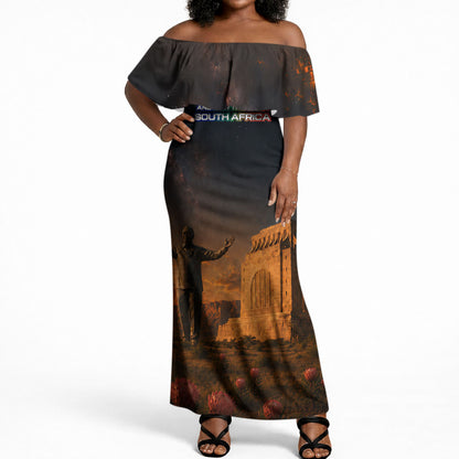 South Africa Safari UFO Off Shoulder Maxi Dress African Wildlife Sci-Fi Galaxy Space And Mandela