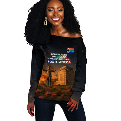 South Africa Safari UFO Off Shoulder Sweater African Wildlife Sci-Fi Galaxy Space And Mandela