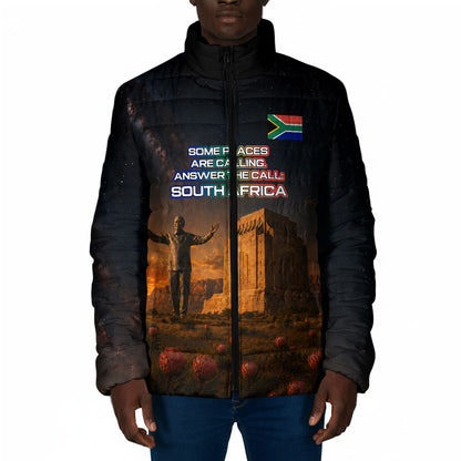 South Africa Safari UFO Padded Jacket African Wildlife Sci-Fi Galaxy Space And Mandela