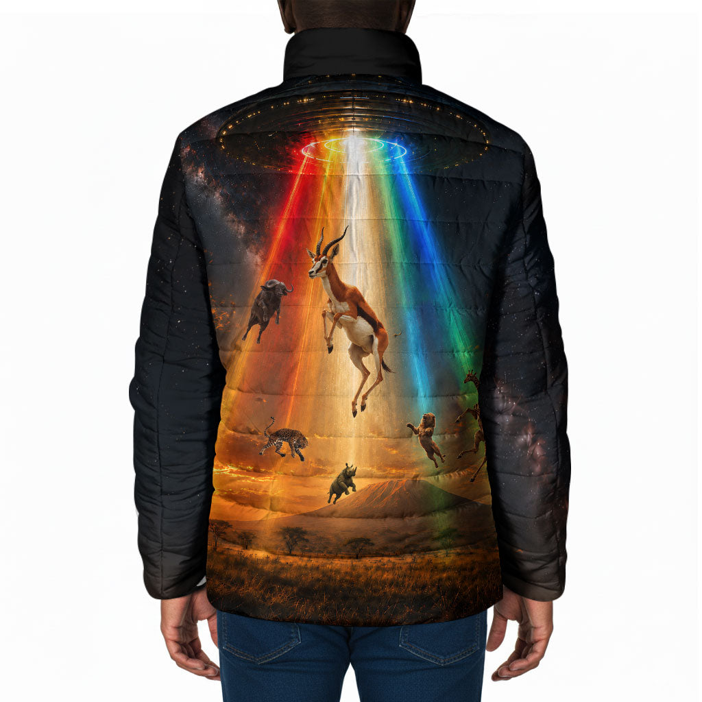 South Africa Safari UFO Padded Jacket African Wildlife Sci-Fi Galaxy Space And Mandela