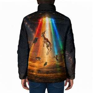 South Africa Safari UFO Padded Jacket African Wildlife Sci-Fi Galaxy Space And Mandela