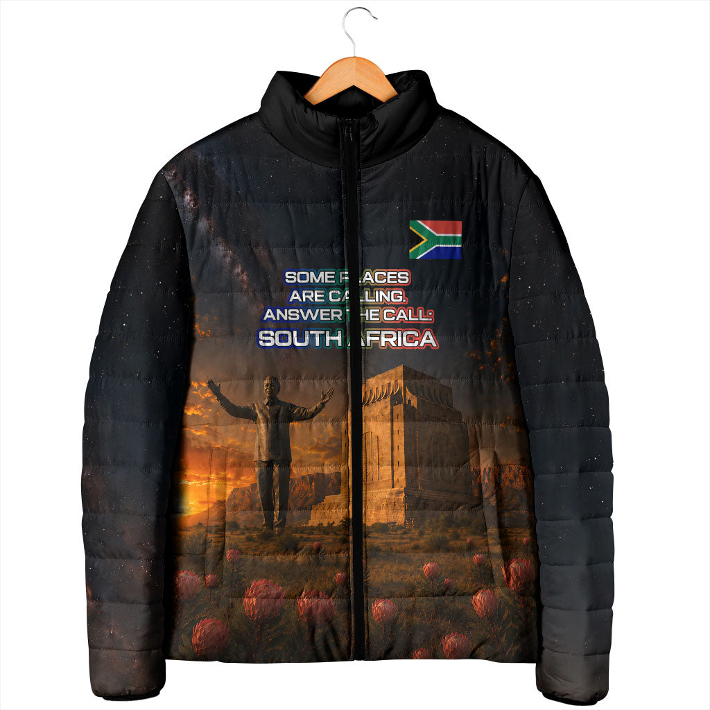 South Africa Safari UFO Padded Jacket African Wildlife Sci-Fi Galaxy Space And Mandela