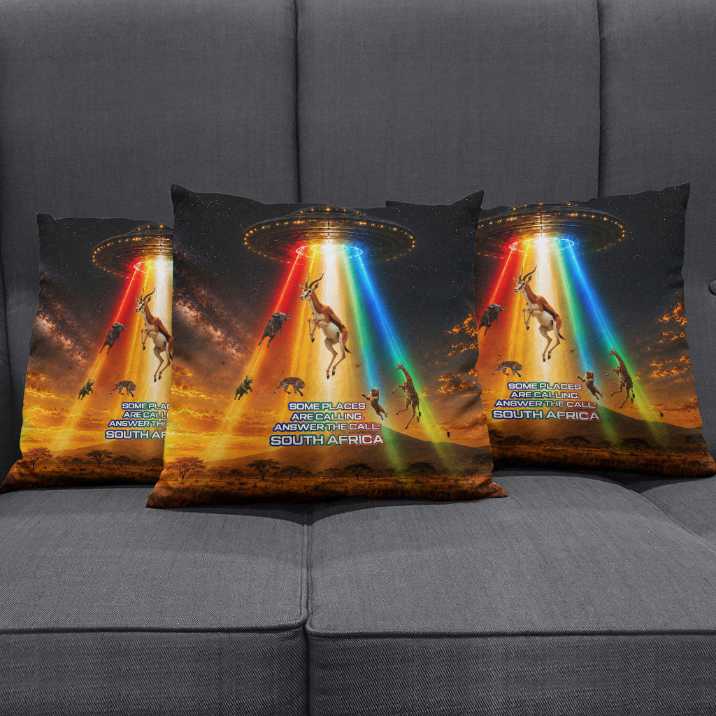 South Africa Safari UFO Pillow Cover African Wildlife Sci-Fi Galaxy Space And Mandela