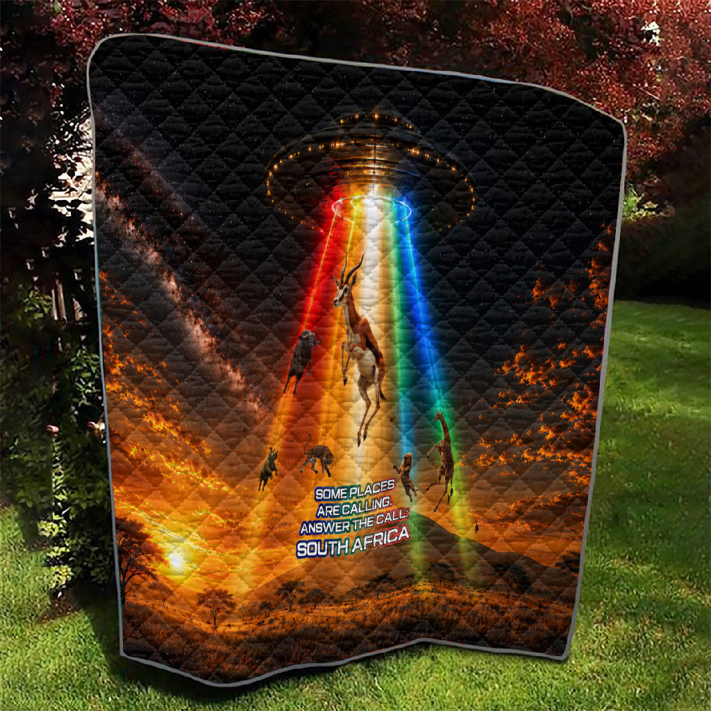 South Africa Safari UFO Quilt African Wildlife Sci-Fi Galaxy Space And Mandela