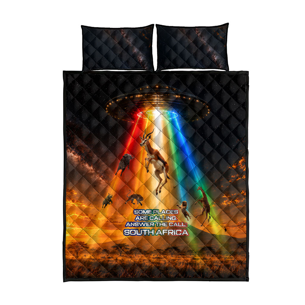 South Africa Safari UFO Quilt Bed Set African Wildlife Sci-Fi Galaxy Space And Mandela