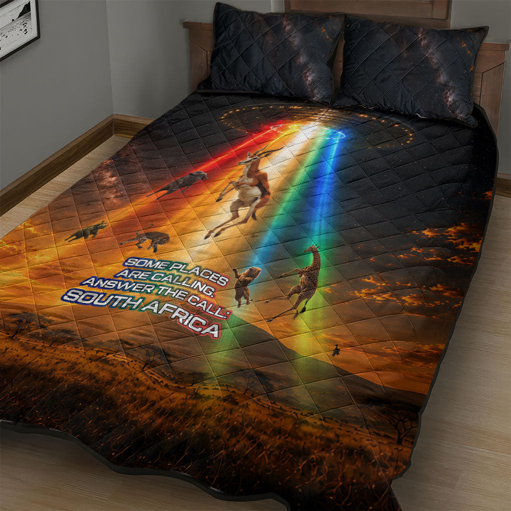 South Africa Safari UFO Quilt Bed Set African Wildlife Sci-Fi Galaxy Space And Mandela
