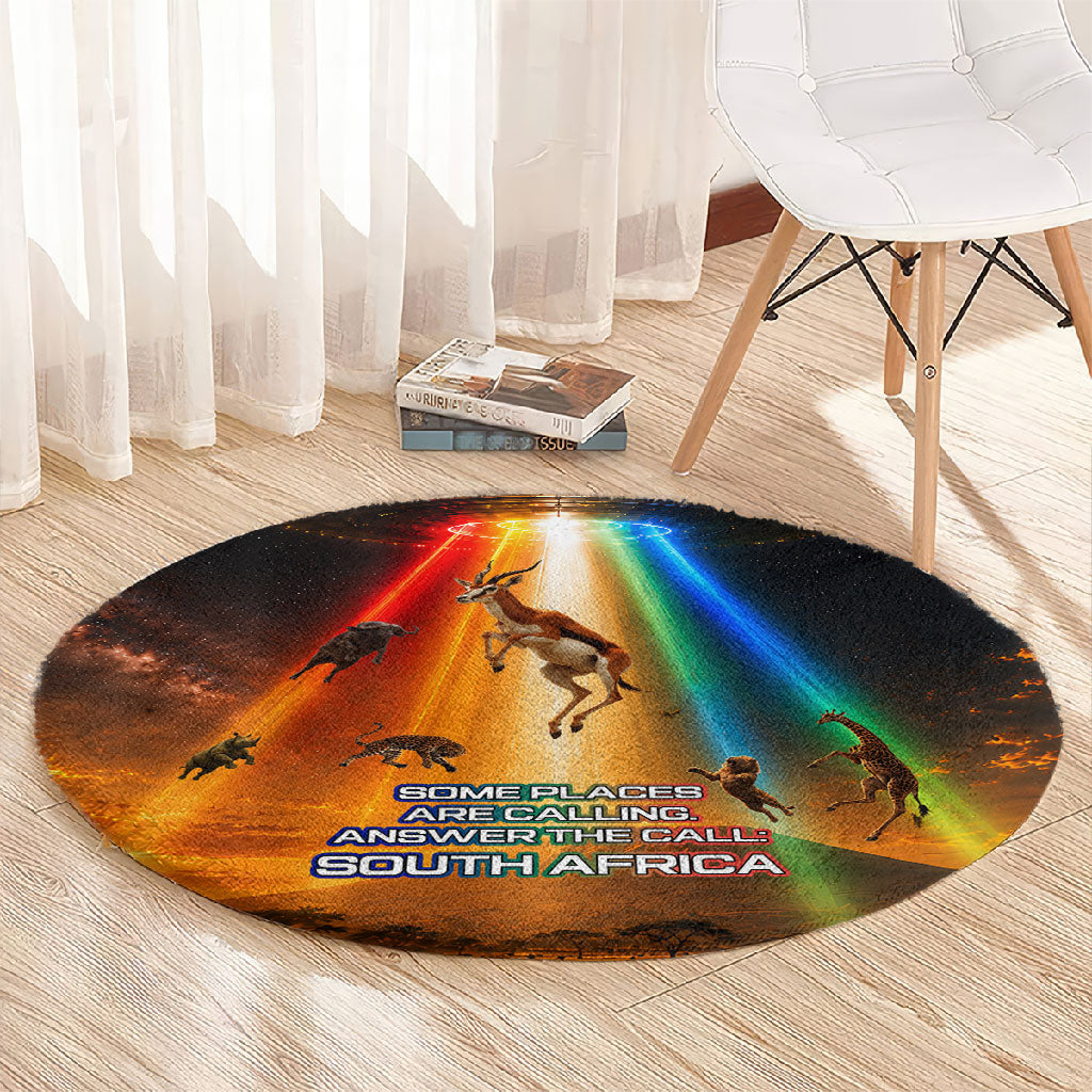 South Africa Safari UFO Round Carpet African Wildlife Sci-Fi Galaxy Space And Mandela