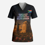 South Africa Safari UFO Scrub Top African Wildlife Sci-Fi Galaxy Space And Mandela