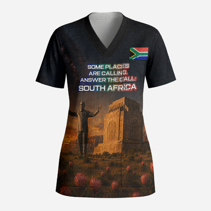 South Africa Safari UFO Scrub Top African Wildlife Sci-Fi Galaxy Space And Mandela