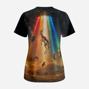 South Africa Safari UFO Scrub Top African Wildlife Sci-Fi Galaxy Space And Mandela