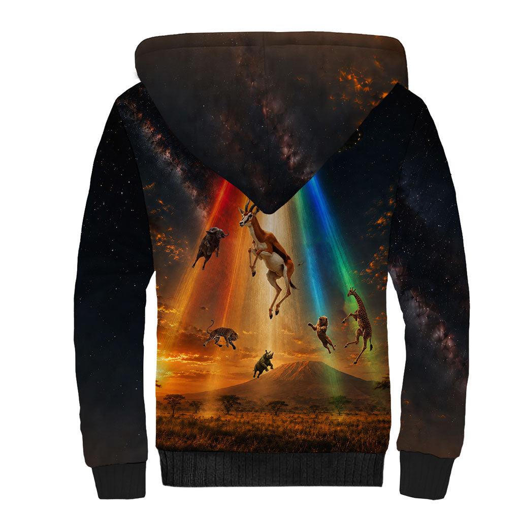 South Africa Safari UFO Sherpa Hoodie African Wildlife Sci-Fi Galaxy Space And Mandela