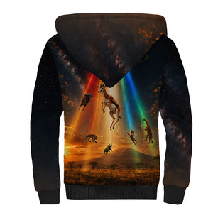 South Africa Safari UFO Sherpa Hoodie African Wildlife Sci-Fi Galaxy Space And Mandela