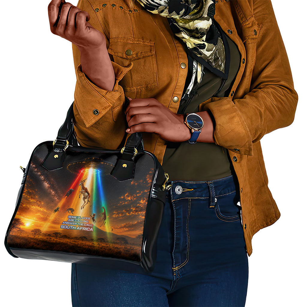South Africa Safari UFO Shoulder Handbag African Wildlife Sci-Fi Galaxy Space And Mandela