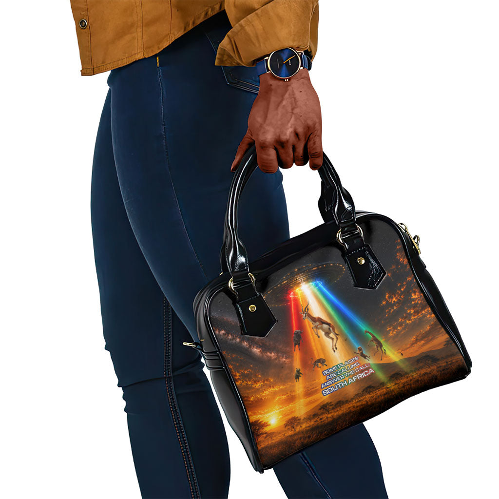 South Africa Safari UFO Shoulder Handbag African Wildlife Sci-Fi Galaxy Space And Mandela