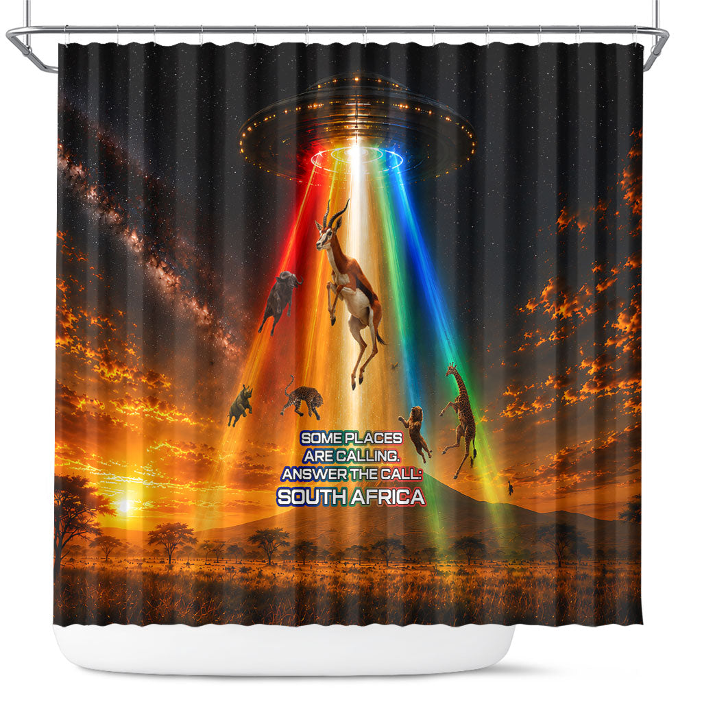 South Africa Safari UFO Shower Curtain African Wildlife Sci-Fi Galaxy Space And Mandela