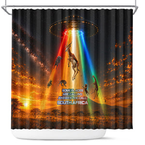 South Africa Safari UFO Shower Curtain African Wildlife Sci-Fi Galaxy Space And Mandela