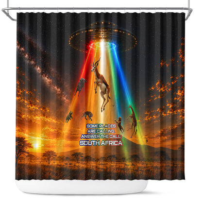 South Africa Safari UFO Shower Curtain African Wildlife Sci-Fi Galaxy Space And Mandela