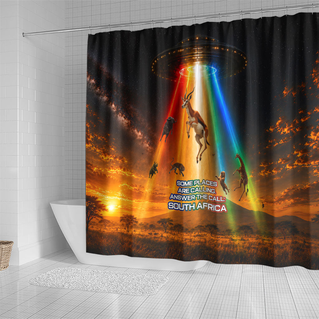 South Africa Safari UFO Shower Curtain African Wildlife Sci-Fi Galaxy Space And Mandela