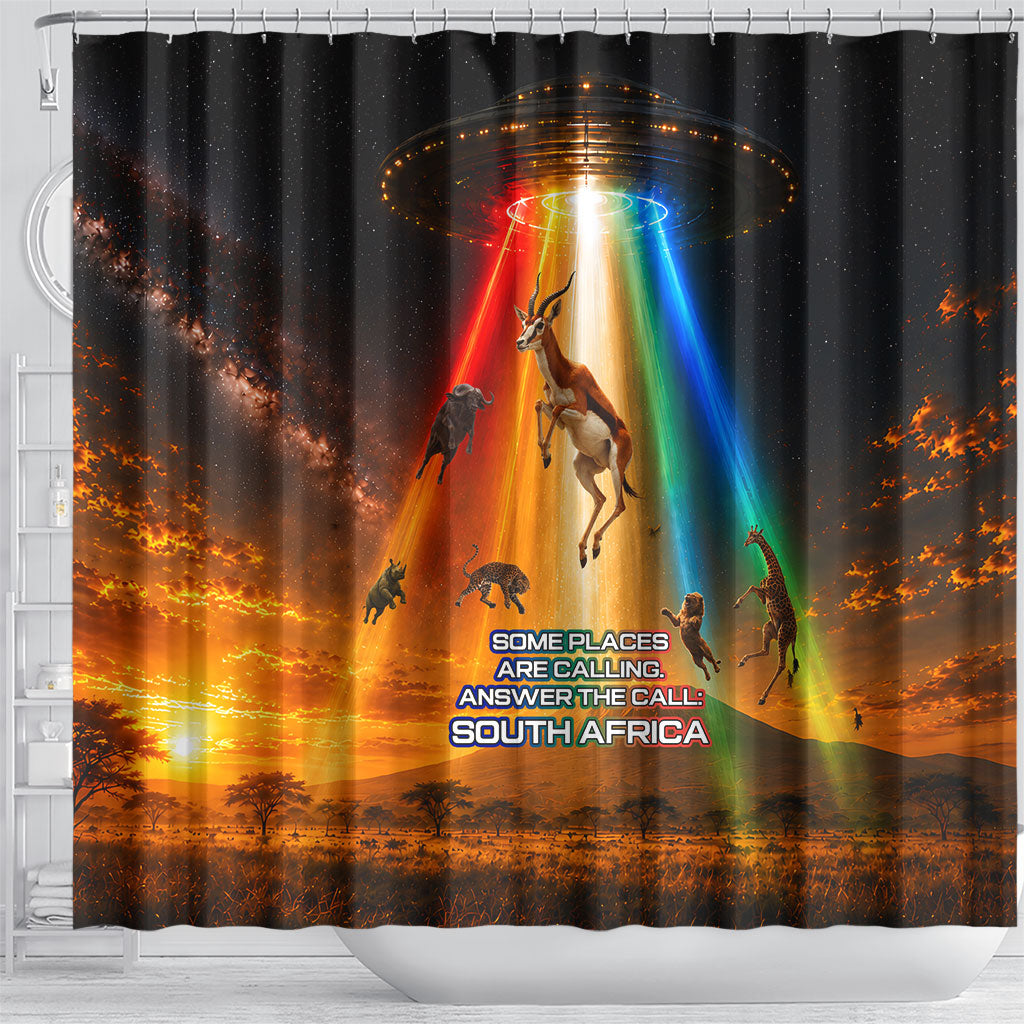 South Africa Safari UFO Shower Curtain African Wildlife Sci-Fi Galaxy Space And Mandela