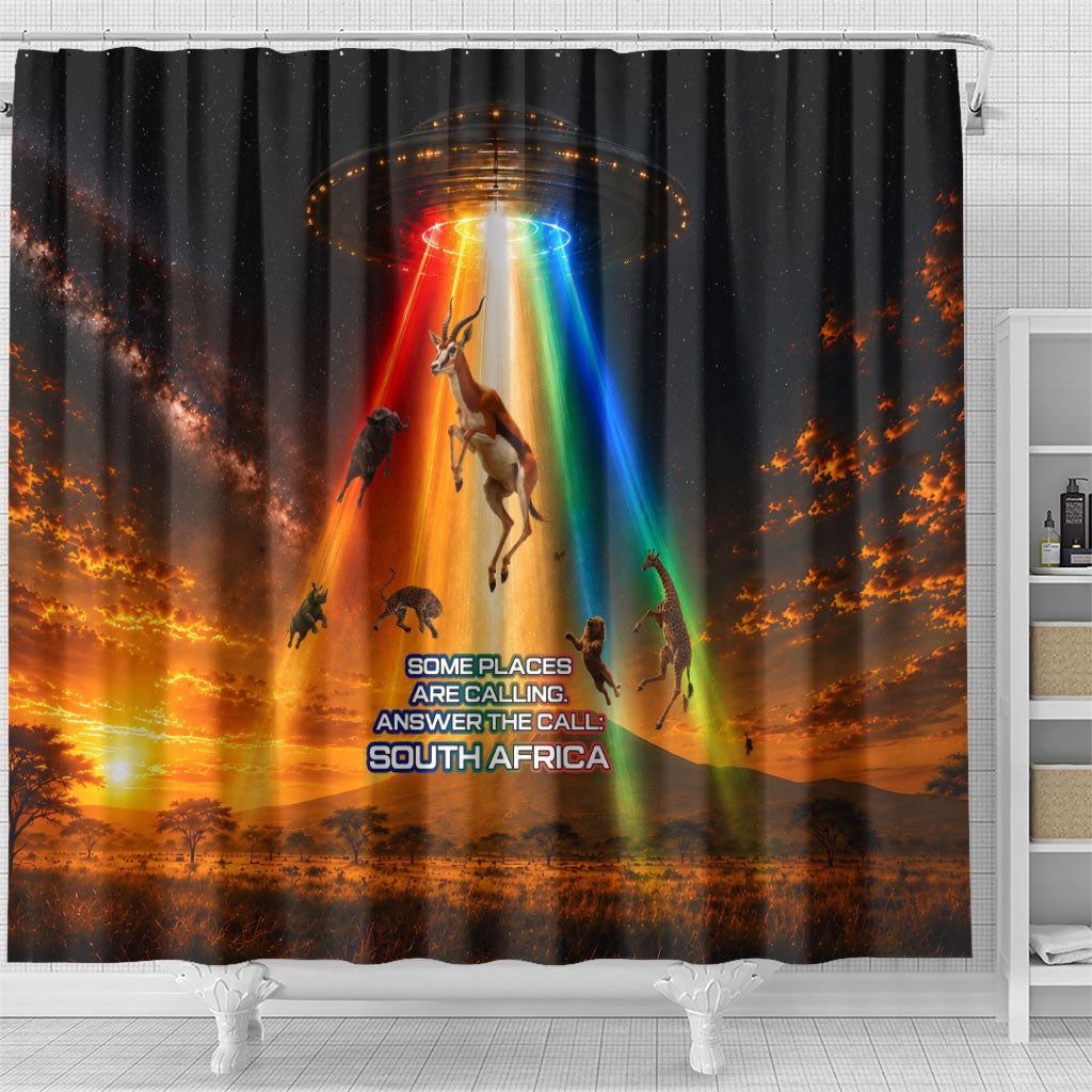 South Africa Safari UFO Shower Curtain African Wildlife Sci-Fi Galaxy Space And Mandela