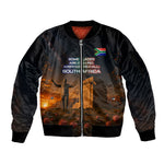 South Africa Safari UFO Sleeve Zip Bomber Jacket African Wildlife Sci-Fi Galaxy Space And Mandela