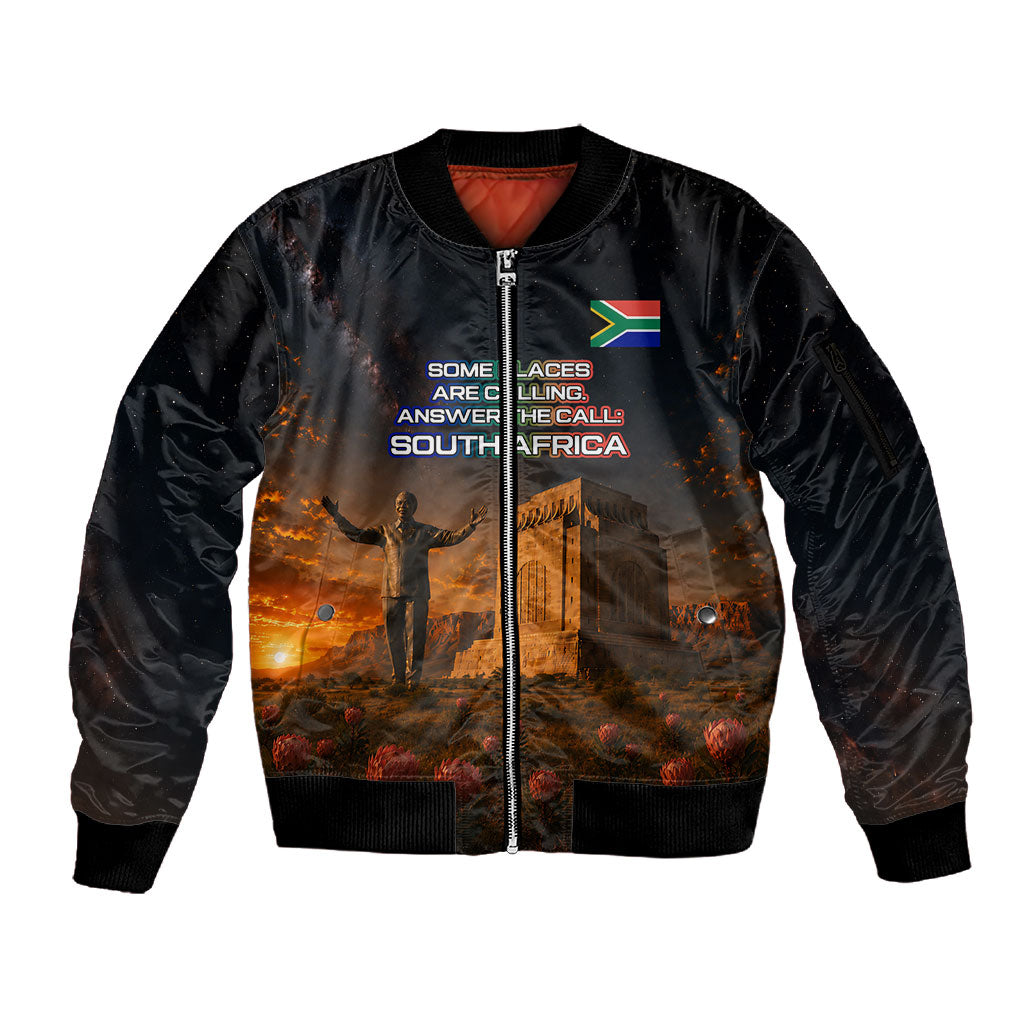 South Africa Safari UFO Sleeve Zip Bomber Jacket African Wildlife Sci-Fi Galaxy Space And Mandela