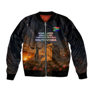 South Africa Safari UFO Sleeve Zip Bomber Jacket African Wildlife Sci-Fi Galaxy Space And Mandela