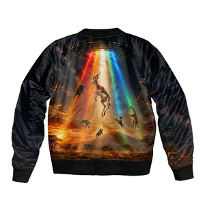 South Africa Safari UFO Sleeve Zip Bomber Jacket African Wildlife Sci-Fi Galaxy Space And Mandela