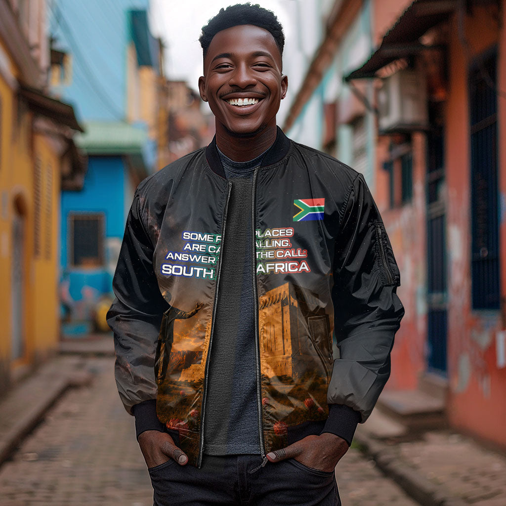 South Africa Safari UFO Sleeve Zip Bomber Jacket African Wildlife Sci-Fi Galaxy Space And Mandela