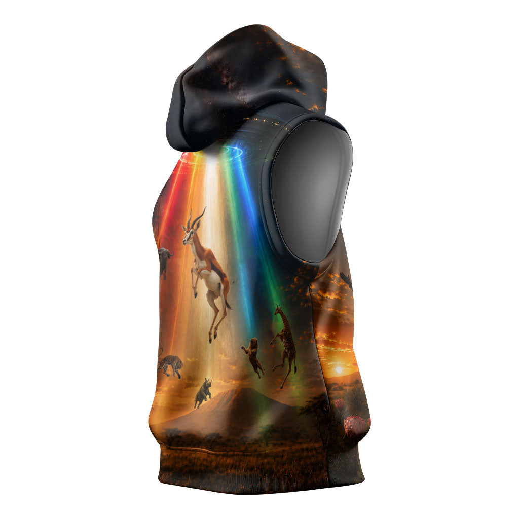 South Africa Safari UFO Sleeveless Hoodie African Wildlife Sci-Fi Galaxy Space And Mandela