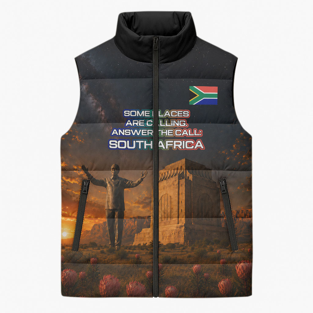 South Africa Safari UFO Sleeveless Puffer Jacket African Wildlife Sci-Fi Galaxy Space And Mandela
