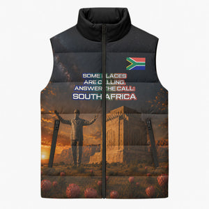 South Africa Safari UFO Sleeveless Puffer Jacket African Wildlife Sci-Fi Galaxy Space And Mandela