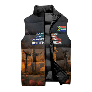South Africa Safari UFO Sleeveless Puffer Jacket African Wildlife Sci-Fi Galaxy Space And Mandela