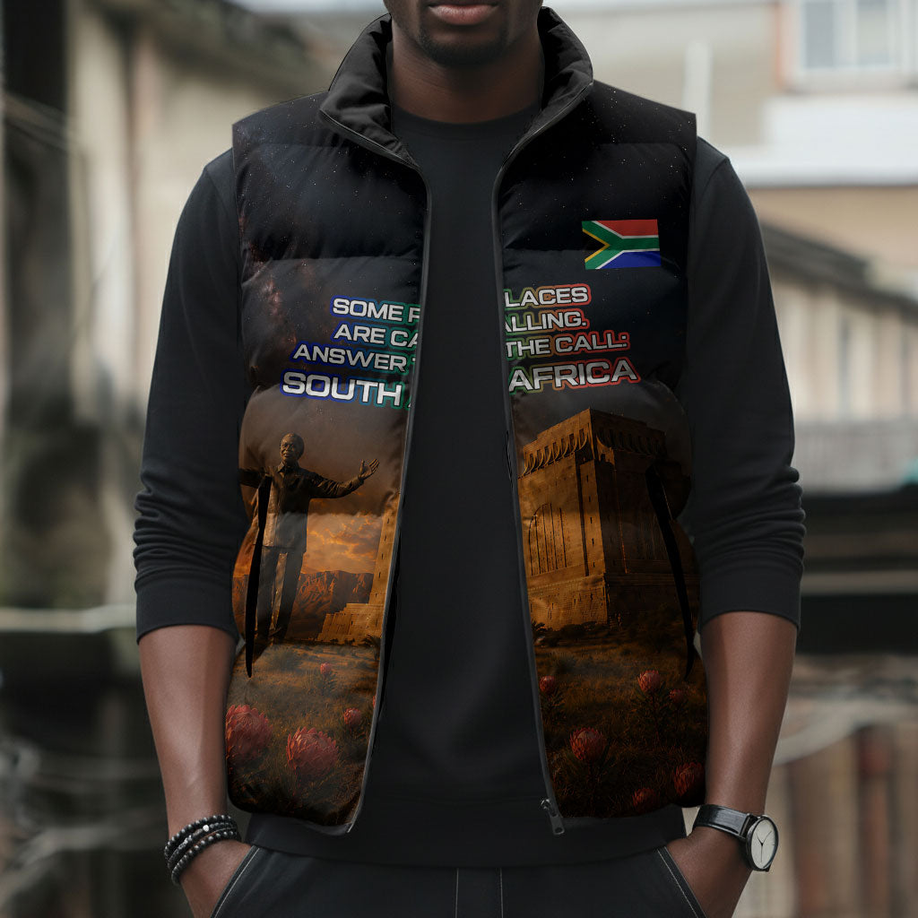South Africa Safari UFO Sleeveless Puffer Jacket African Wildlife Sci-Fi Galaxy Space And Mandela