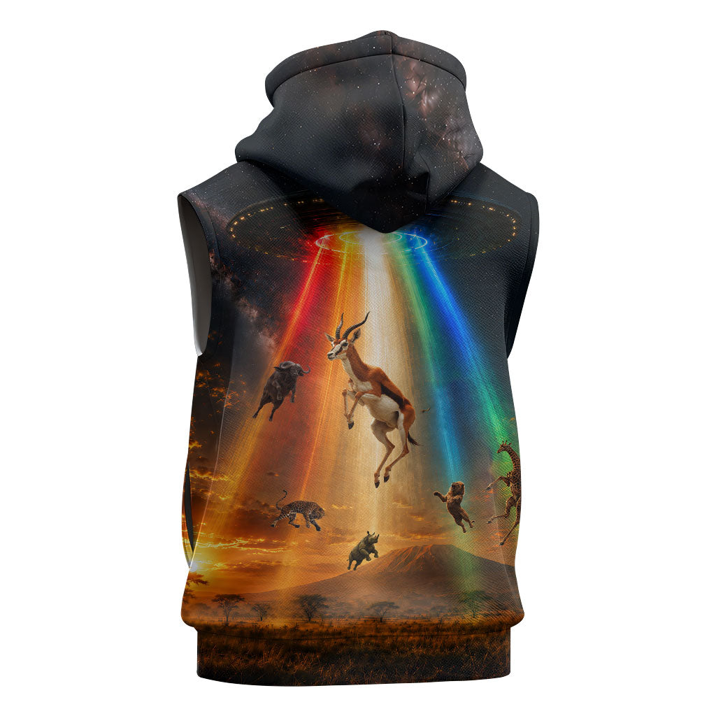 South Africa Safari UFO Sleeveless Zip Hoodie African Wildlife Sci-Fi Galaxy Space And Mandela