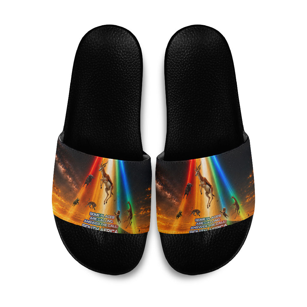 South Africa Safari UFO Slide Sandals African Wildlife Sci-Fi Galaxy Space And Mandela