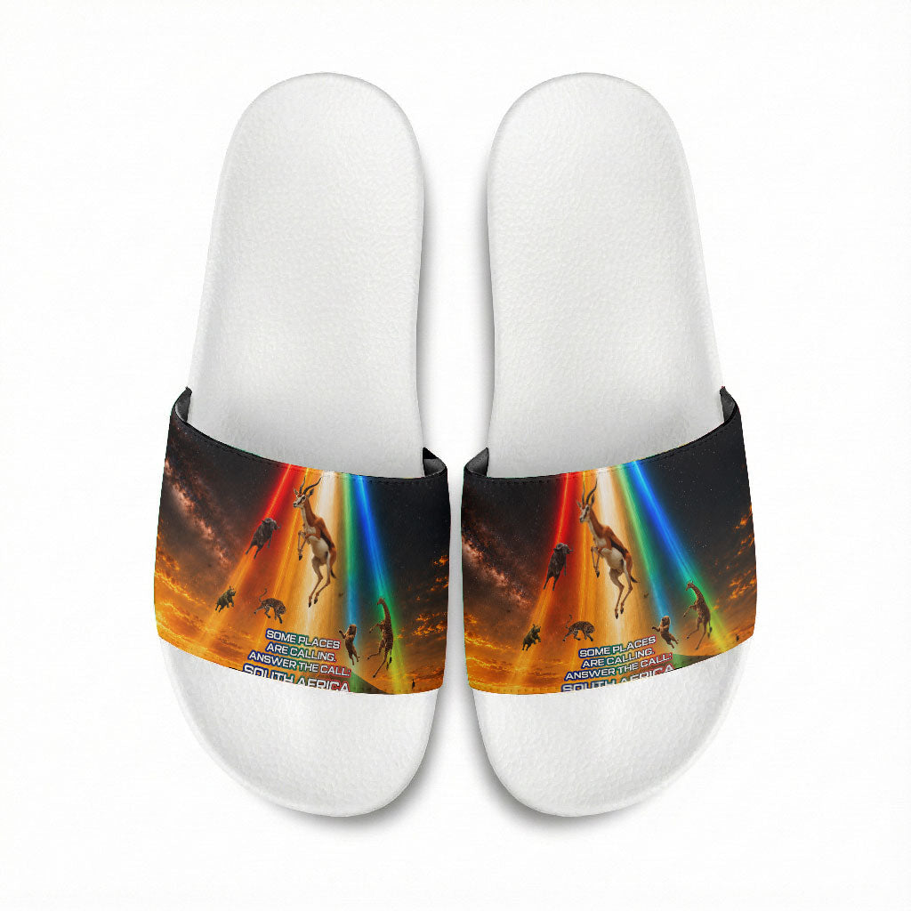 South Africa Safari UFO Slide Sandals African Wildlife Sci-Fi Galaxy Space And Mandela