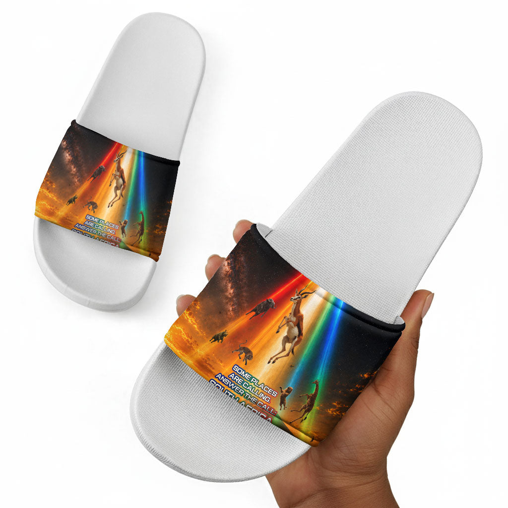 South Africa Safari UFO Slide Sandals African Wildlife Sci-Fi Galaxy Space And Mandela