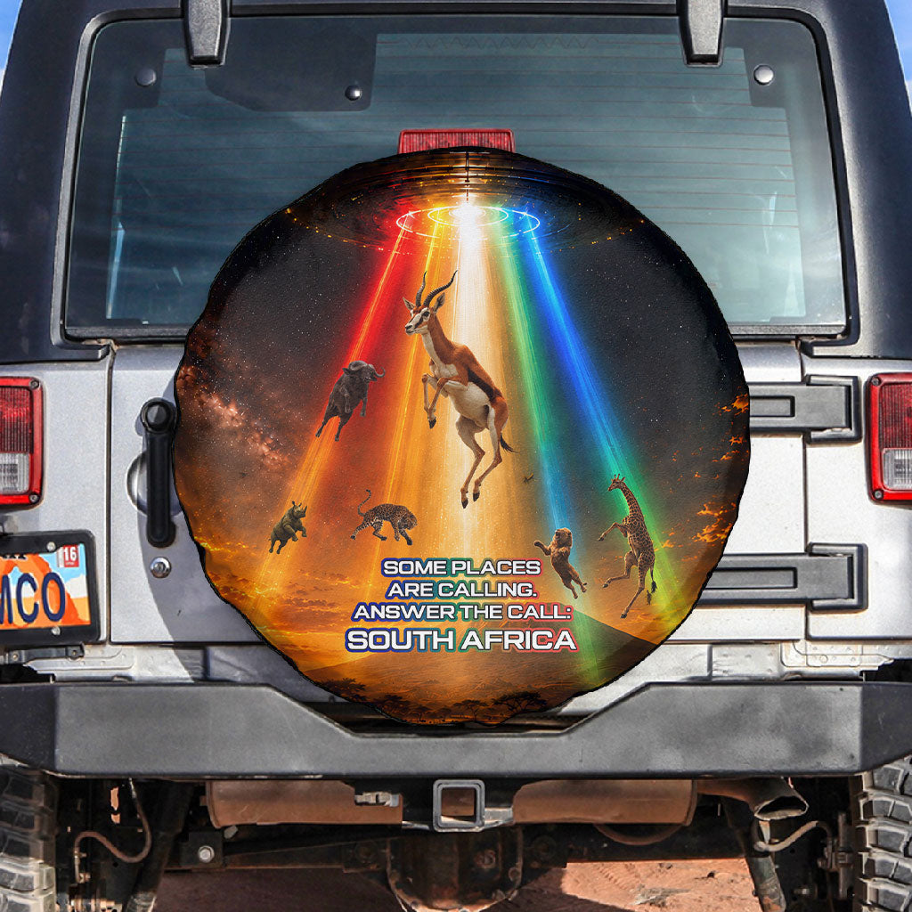 South Africa Safari UFO Spare Tire Cover African Wildlife Sci-Fi Galaxy Space And Mandela