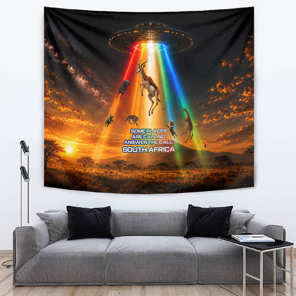 South Africa Safari UFO Tapestry African Wildlife Sci-Fi Galaxy Space And Mandela