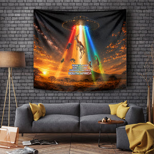 South Africa Safari UFO Tapestry African Wildlife Sci-Fi Galaxy Space And Mandela