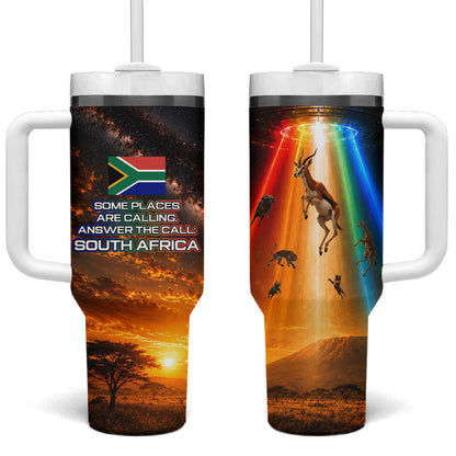 South Africa Safari UFO Tumbler With Handle African Wildlife Sci-Fi Galaxy Space And Mandela